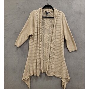 Lauren Michelle Crocheted Cardigan Women Size 1X Open Front Waterfall 3/4 Sleeve